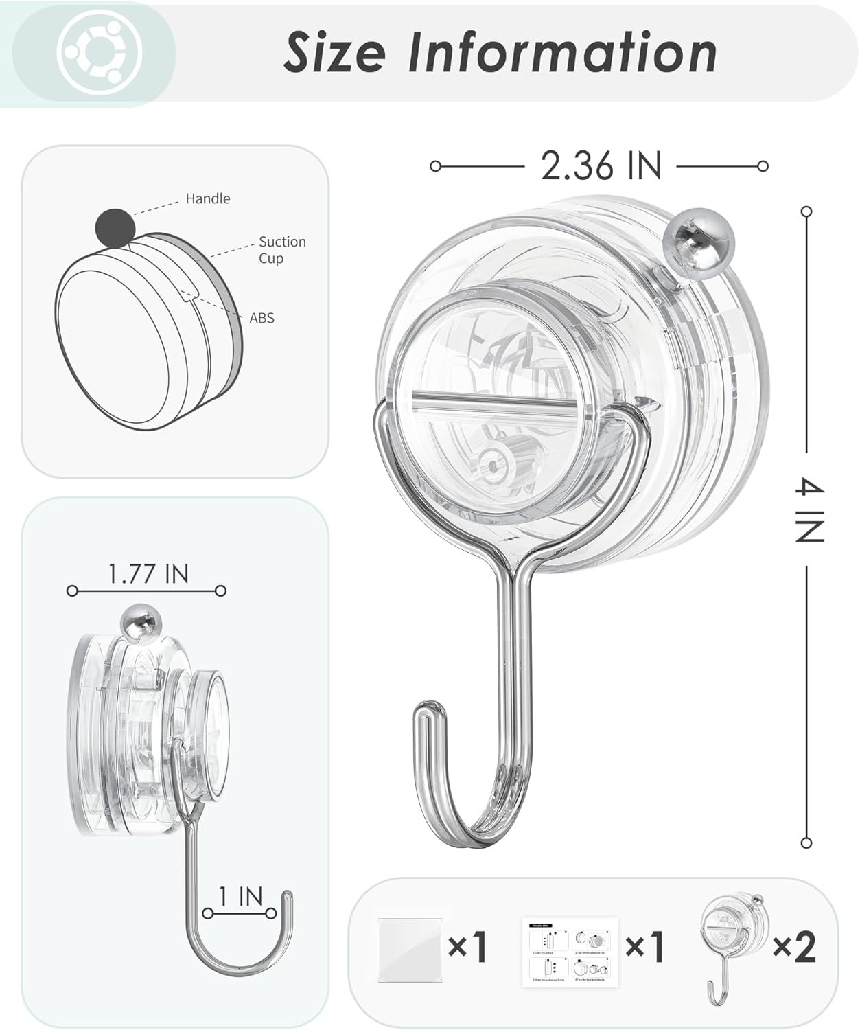 Upgrade Twist-lock Clear Suction Towel Hooks 2 Pack