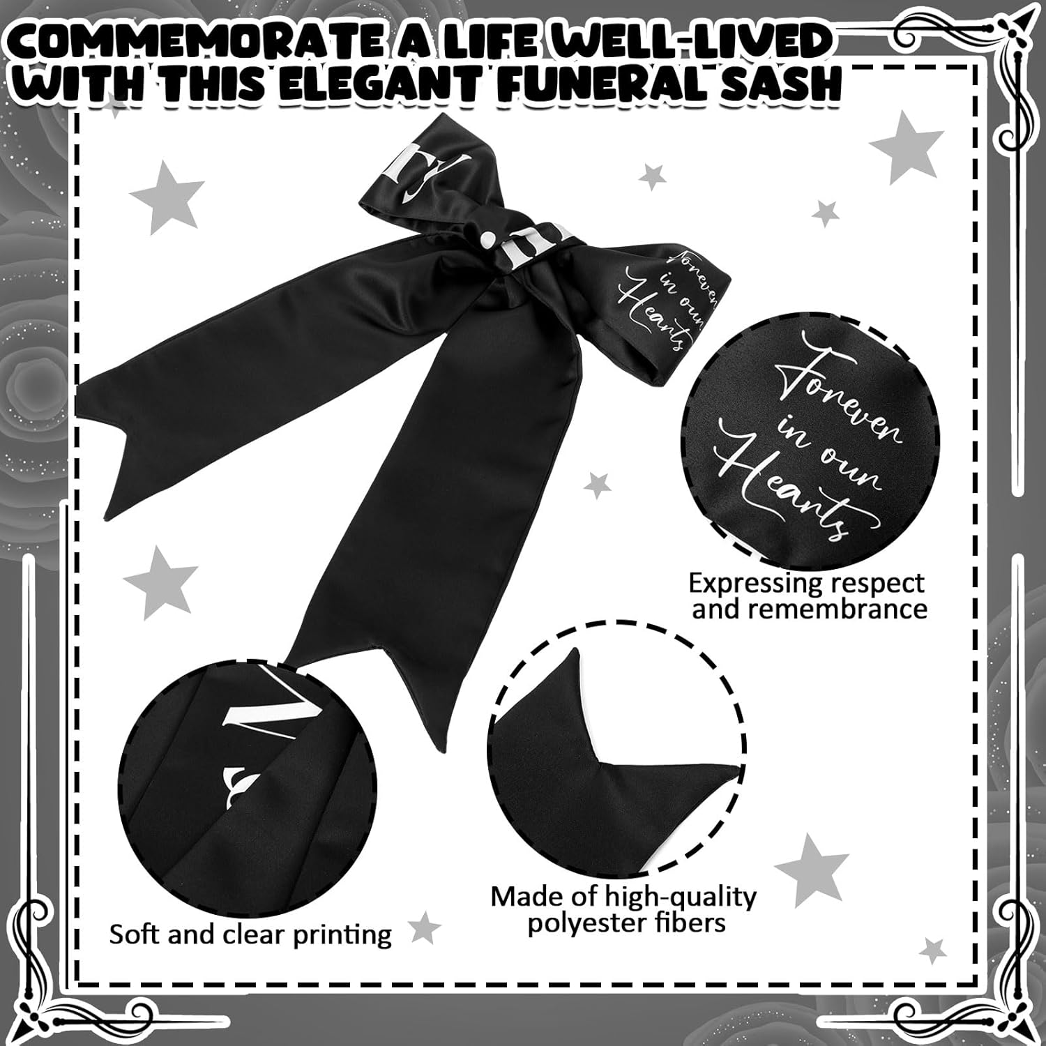 Funeral Sash for Casket or Wreath - Black 58x4 Inch
