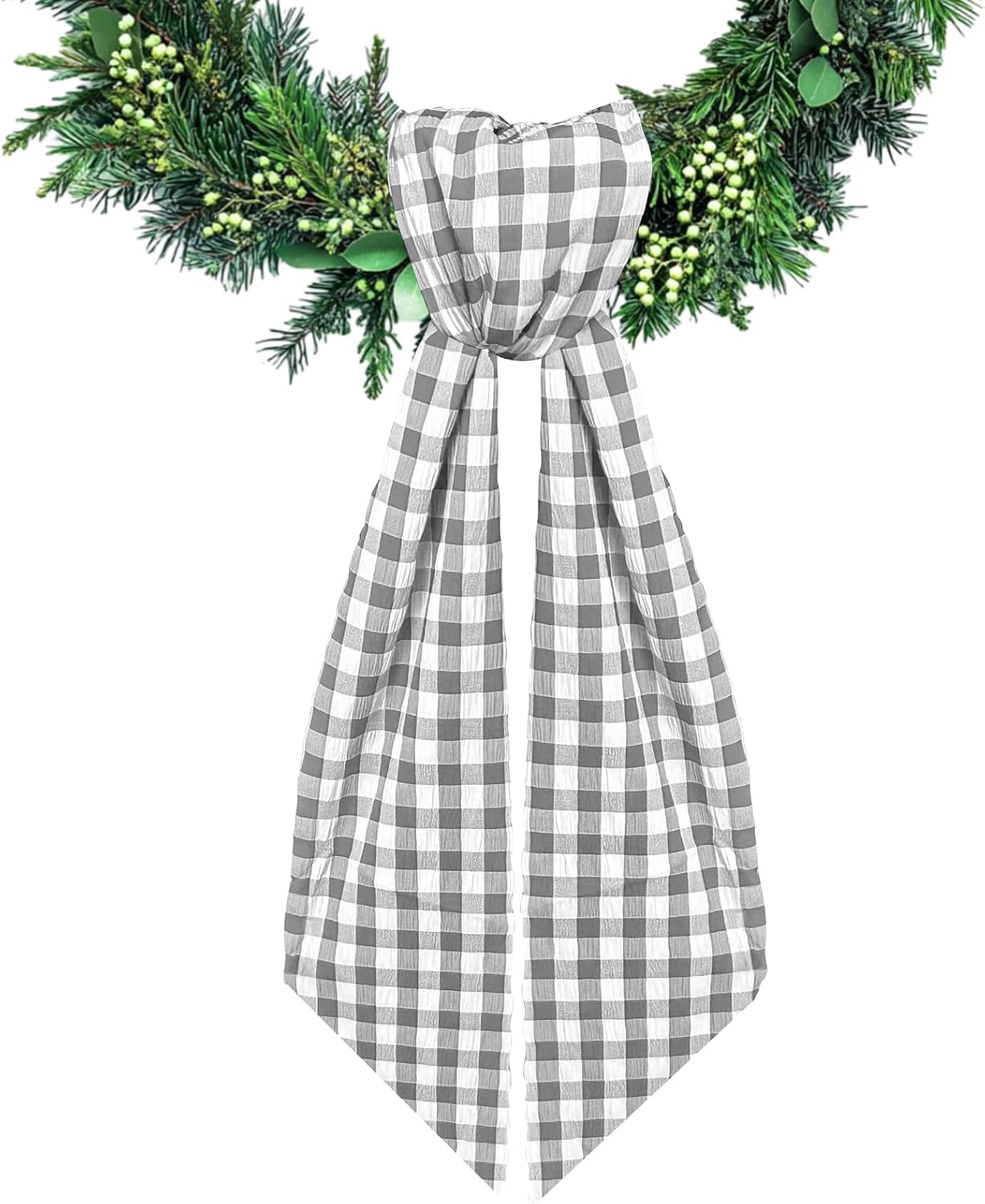 Gray Buffalo Plaid Wreath Sash for Front Door
