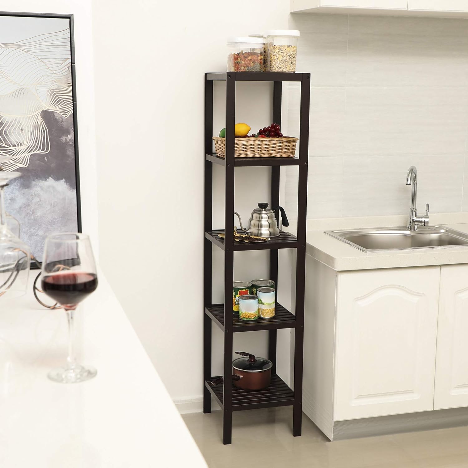 SONGMICS 5-Tier Bamboo Shelf Unit - 13x13x575 Inches