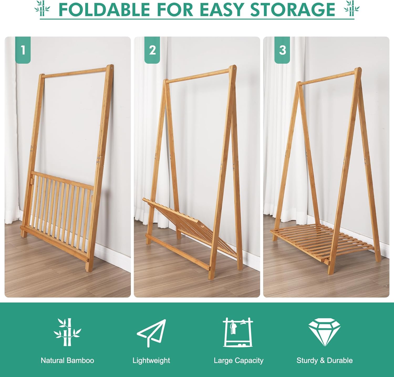Jotsport Bamboo Kids Clothing Rack with Storage