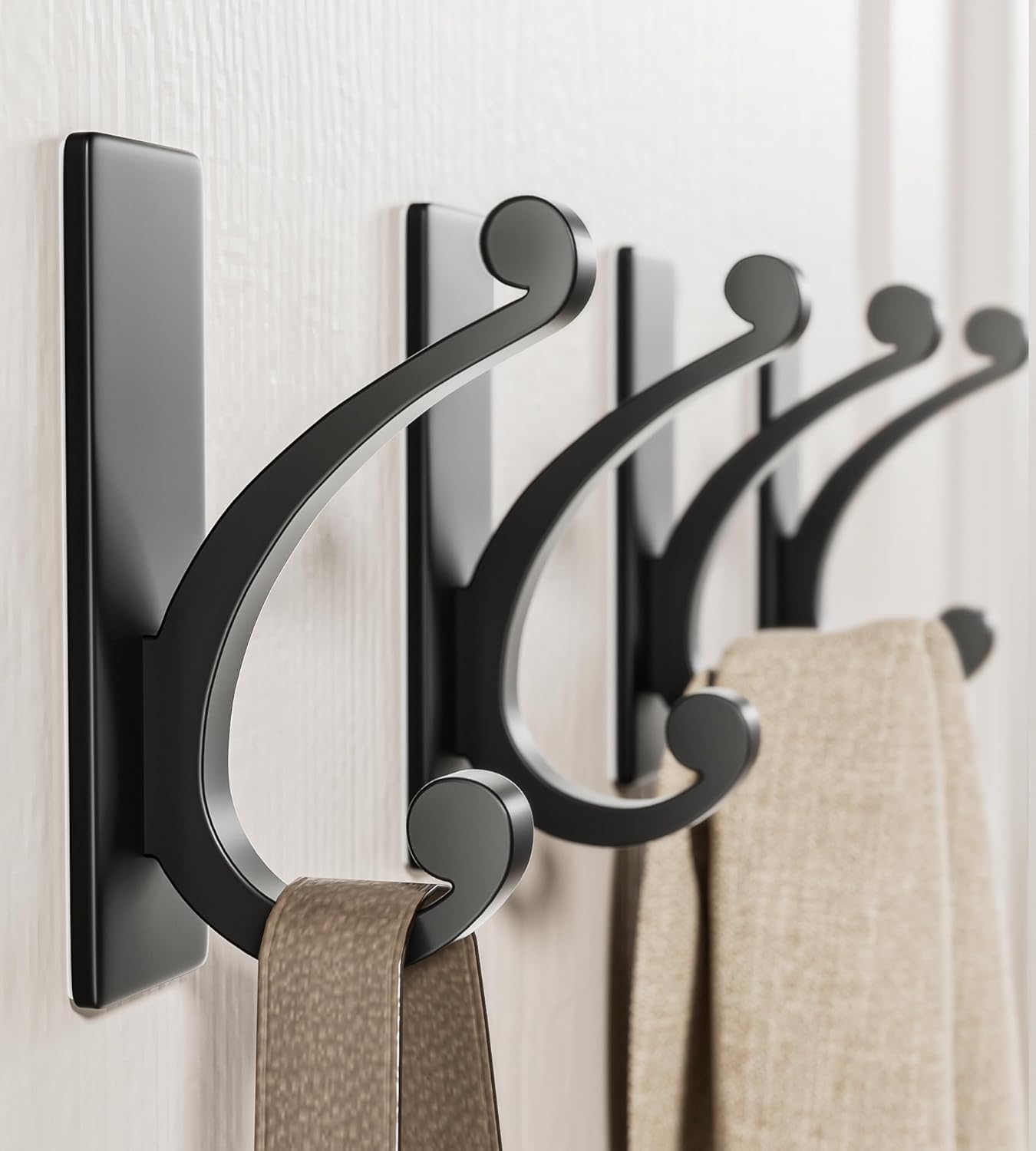 Adhesive Wall Hook for Towel Coat - 10LB Matt Black 4-Pack