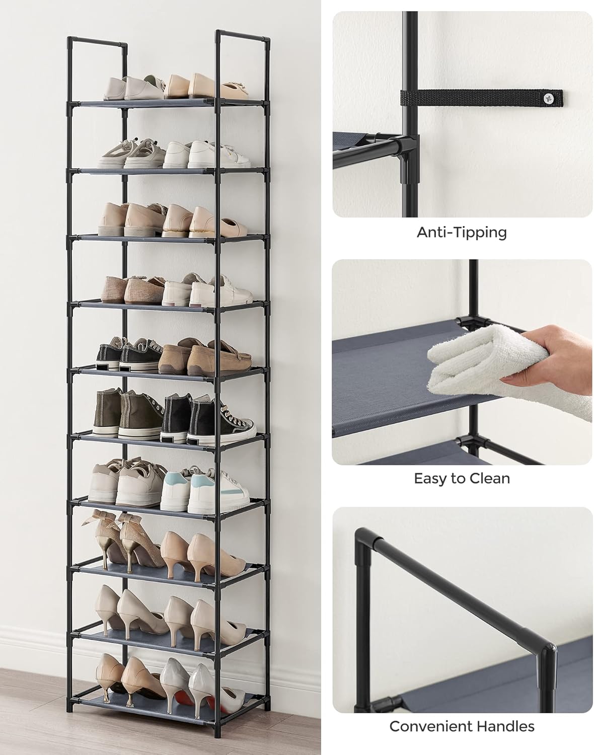 SONGMICS 10 Tier Free Standing Shoe Rack Organizer