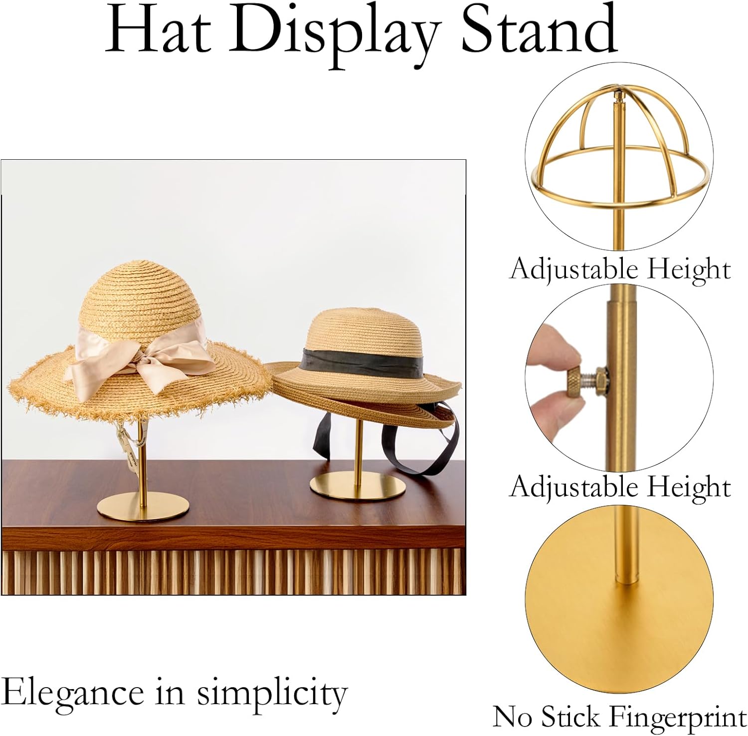 2PCS Adjustable Height Stainless Steel Hat Stand Display