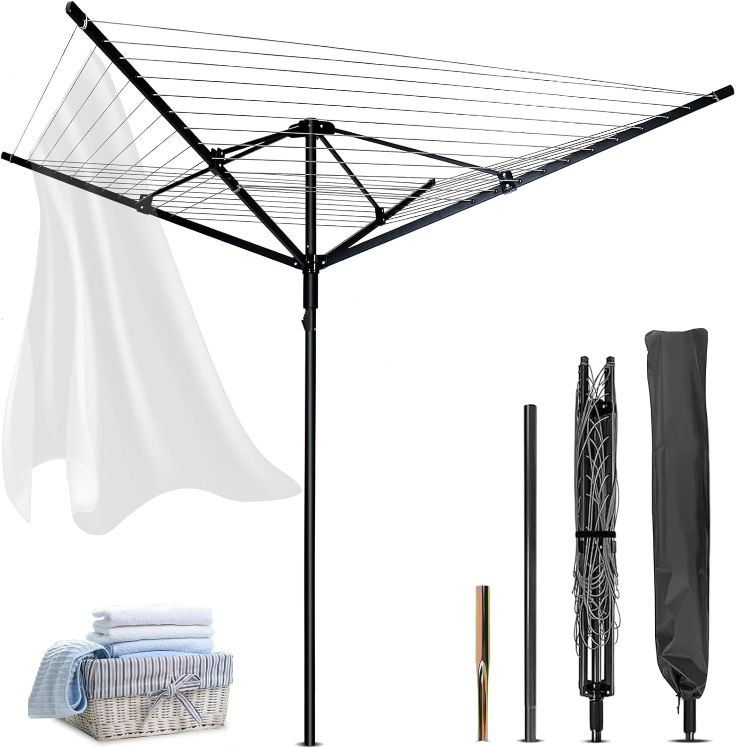 WuhaPhreyn Outdoor Umbrella Drying Rack 12 Lines 4 Arms