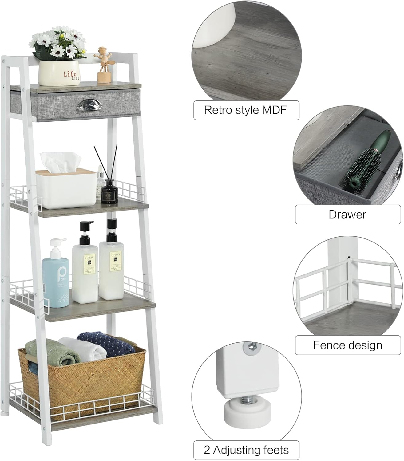 Keomaisyto 4-Tier Ladder Shelf White