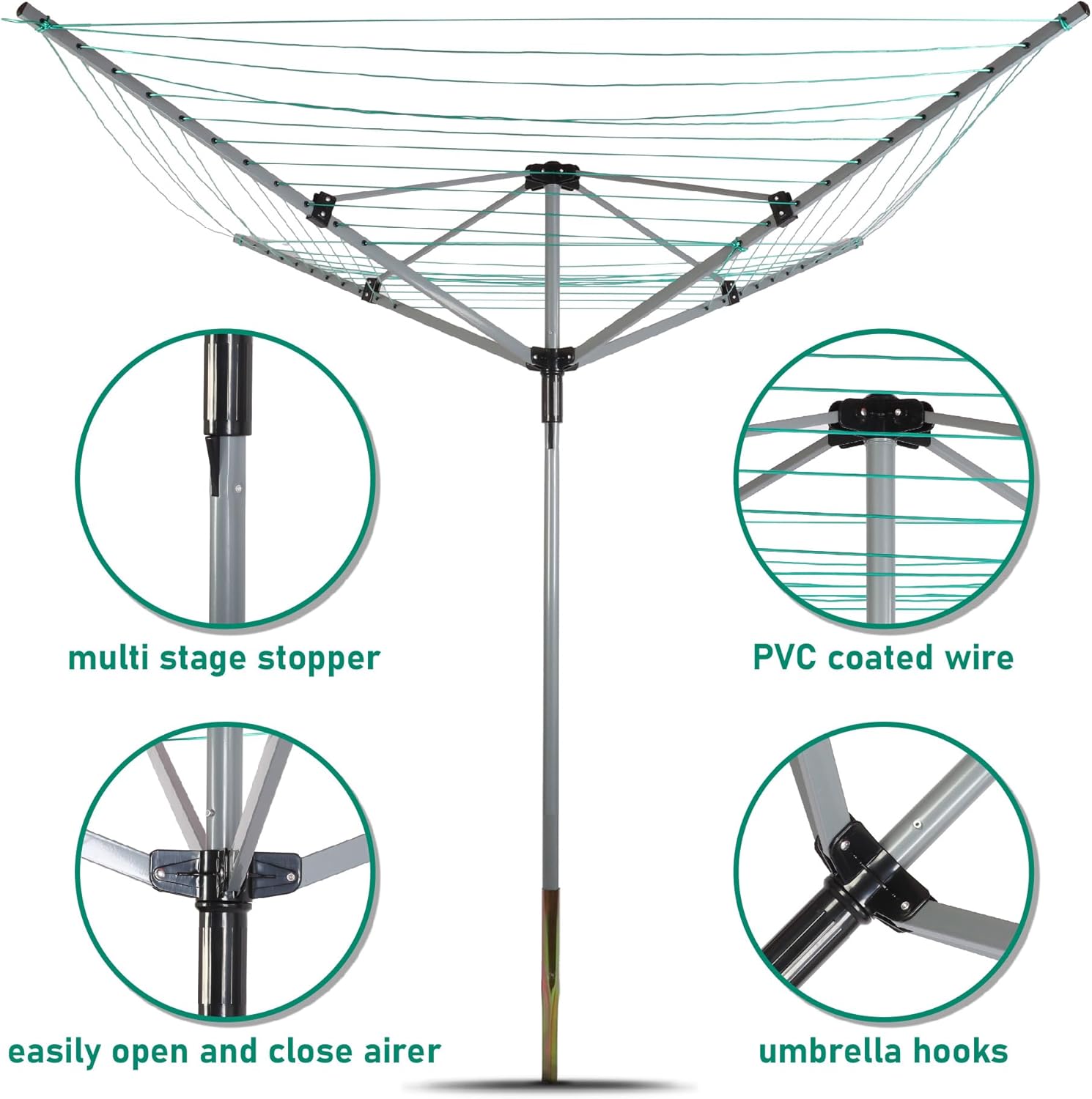 Outdoor Umbrella Drying Rack with 4 Arms and 165 Feet Clothesline