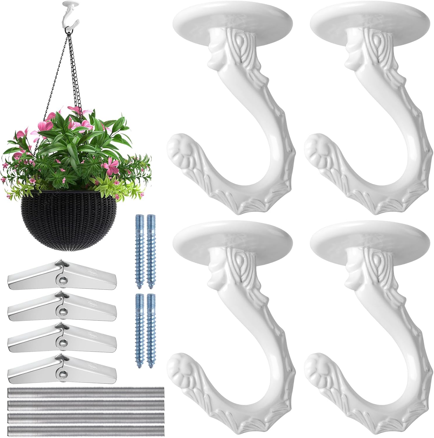 4 Sets Swag Hooks for Ceiling and Wall Hanging Heavy Duty Metal Hooks with Load Capacity 26 Lb
