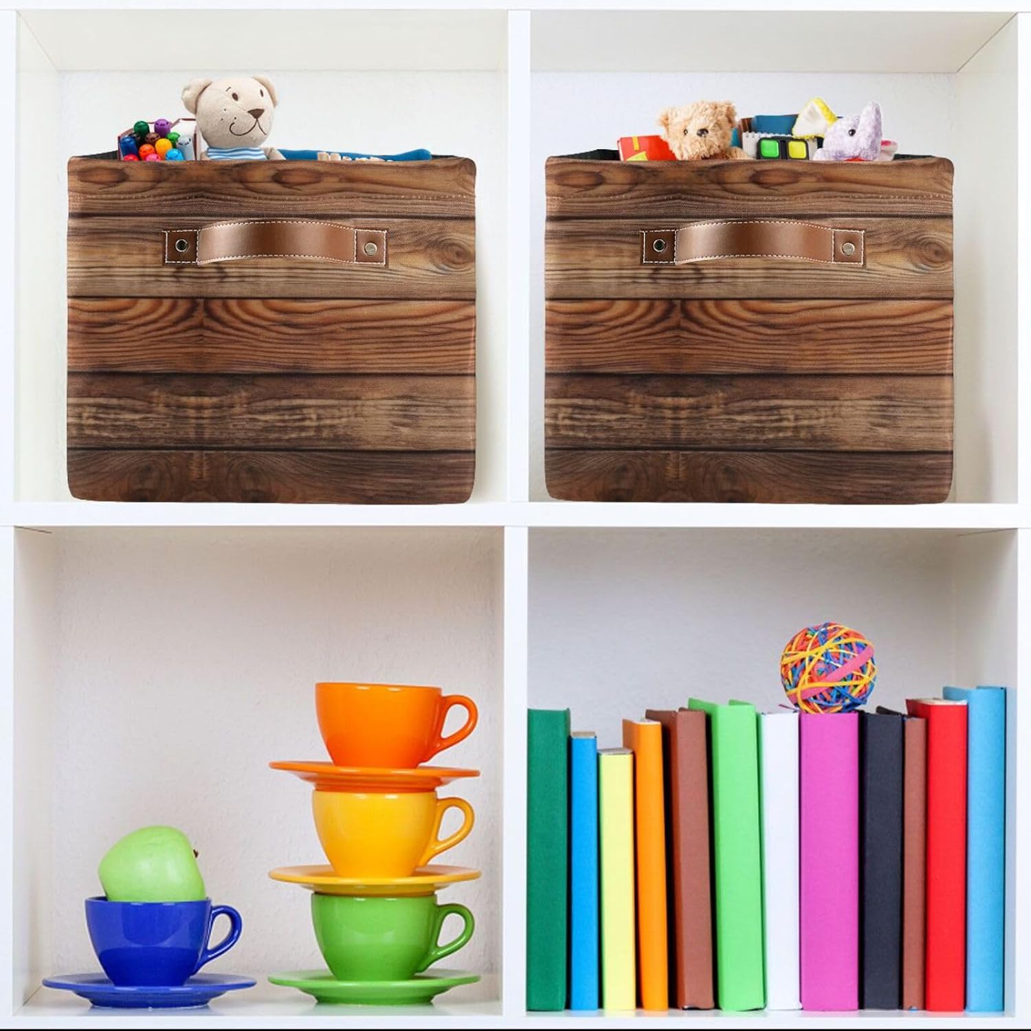 Retro Vintage Wood Print Storage Basket Organizer Bin Shelf For Clothes Gifts Home Office Dorm