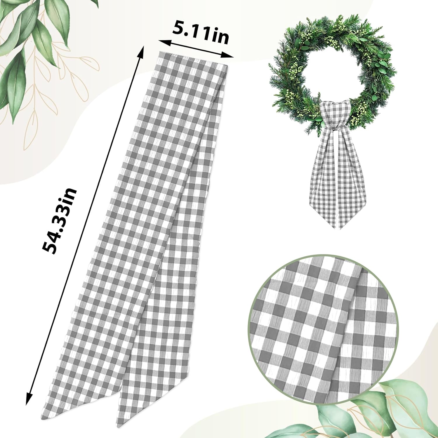 Gray Buffalo Plaid Wreath Sash for Front Door