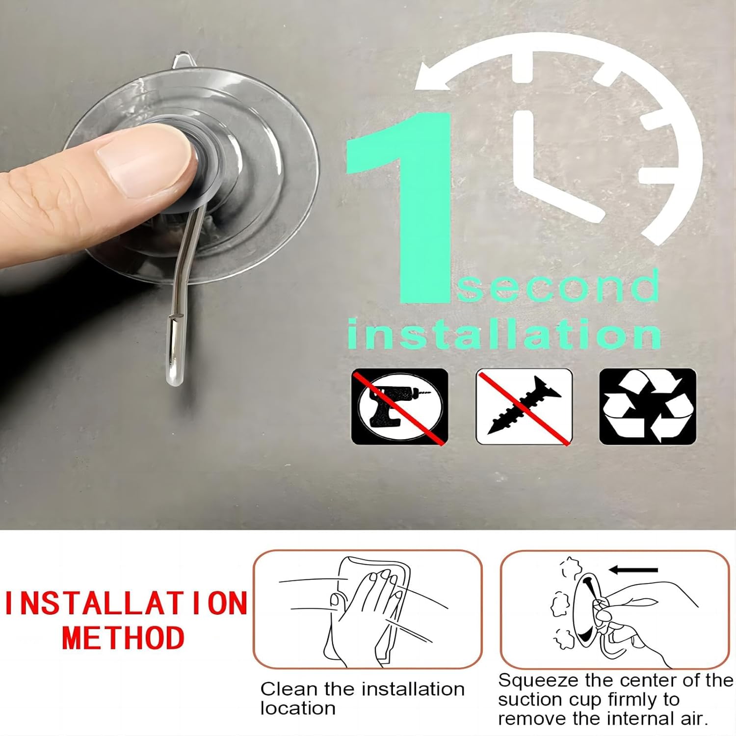 TUYRYAHR Suction Cup Hooks 15 Pack Clear with Metal Hooks