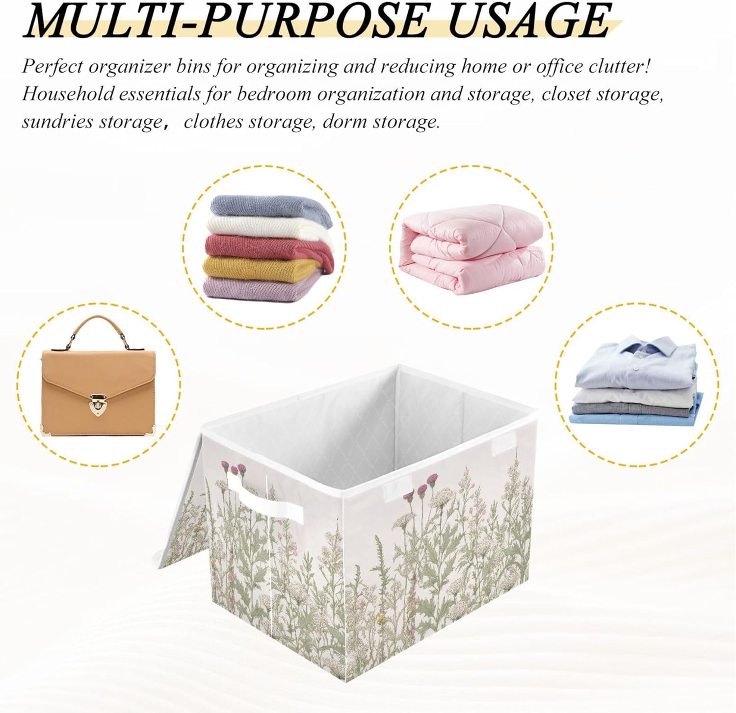Xigua Foldable Lidded Storage Bins with Handles for Home and Office