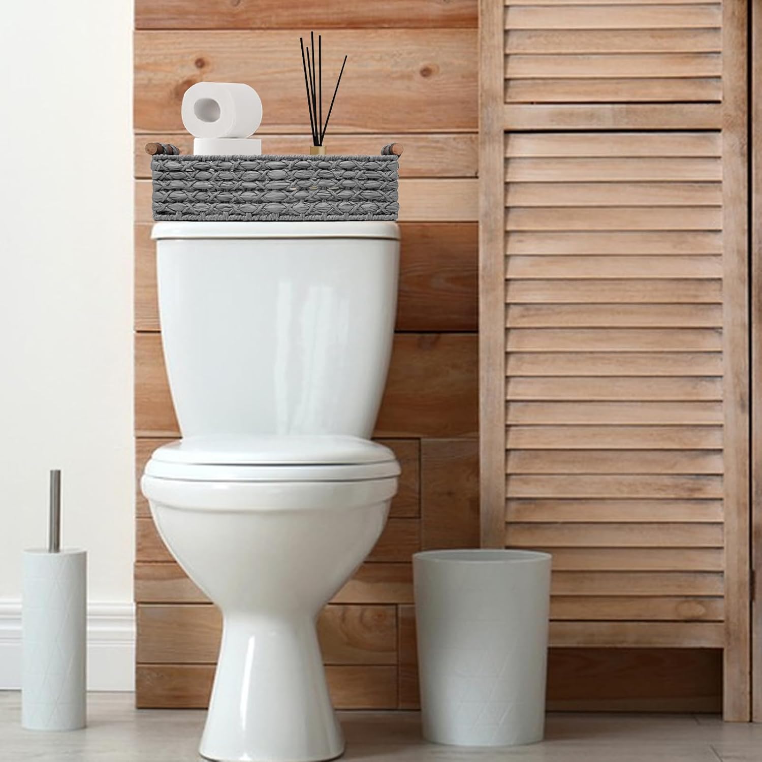 Handmade Wicker Storage Basket with Handle - Light Grey