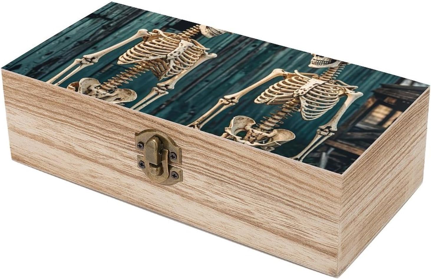 Vintage Wooden Storage Box with Skeletons Print