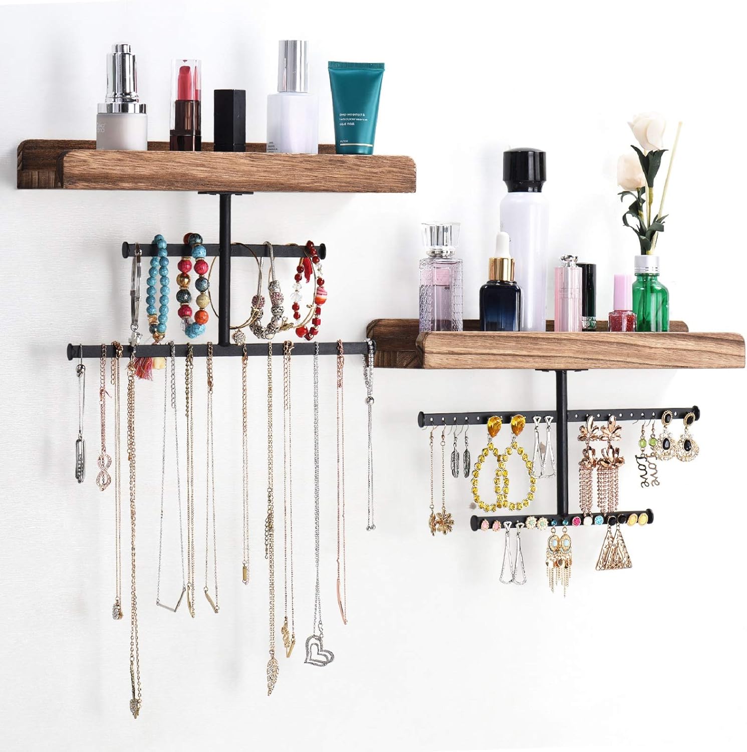 Keebofly Wall-Mounted Jewelry Organizer with Dual Shelves