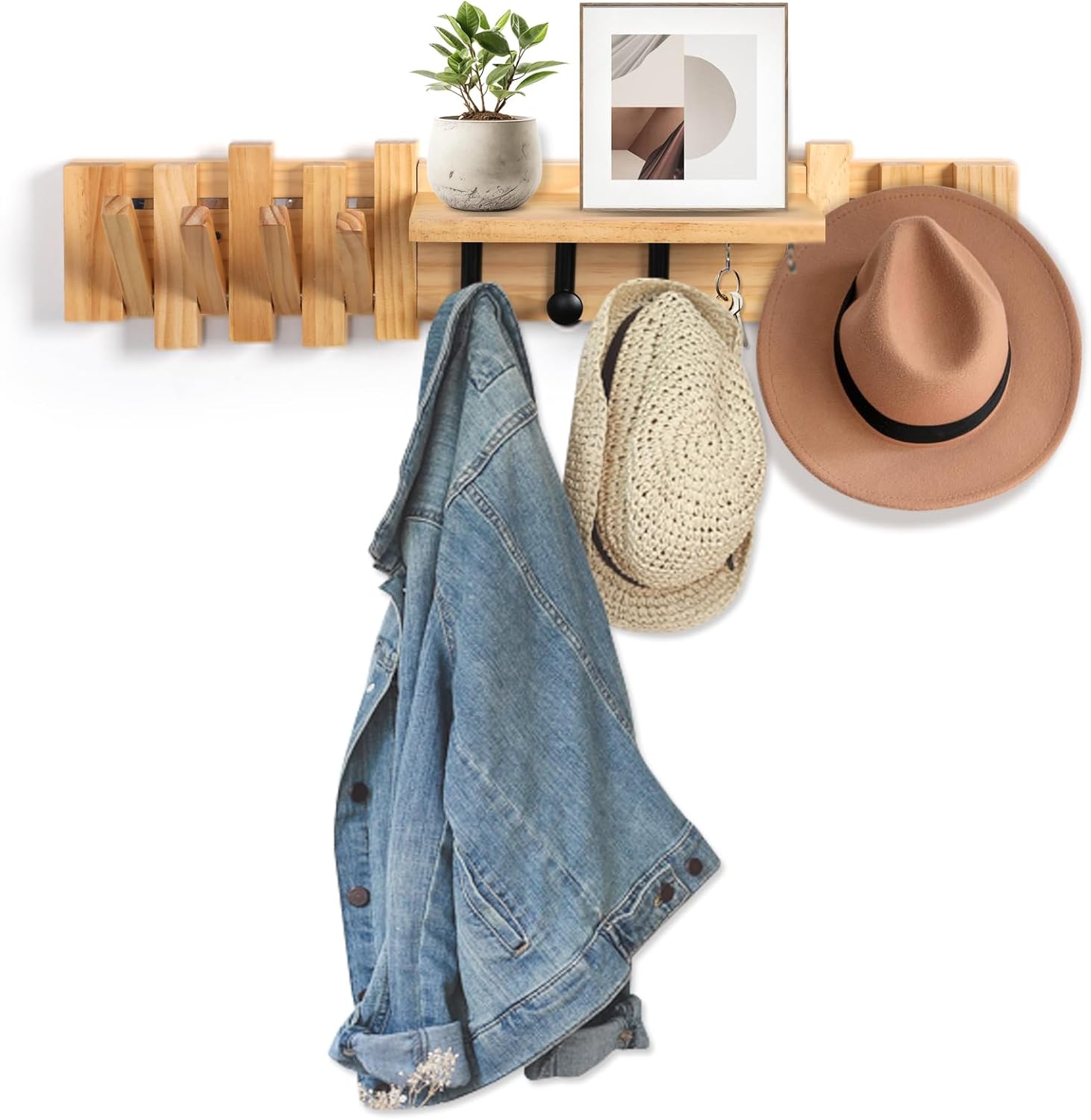 Zingoetrie Wooden Coat Rack with 11 Hooks Wall Mount