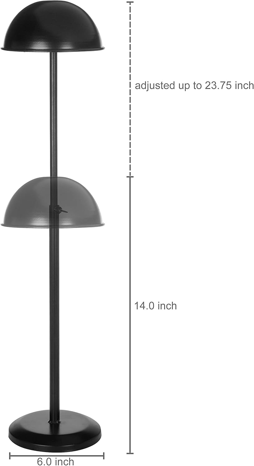 MyGift Black Metal Adjustable Height Hat Stand for Caps and Wigs