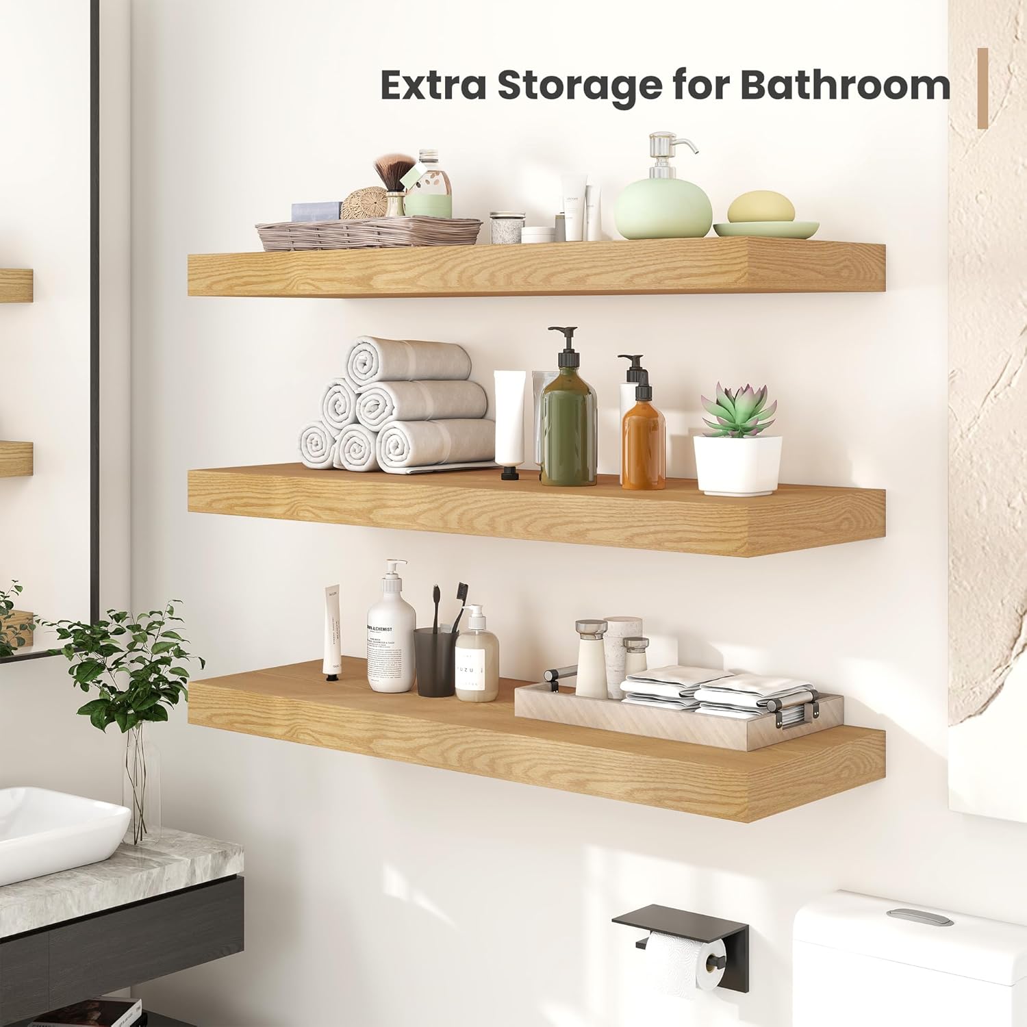 Heimlove 12 Inch Deep Floating Shelves Set of 2 Oak