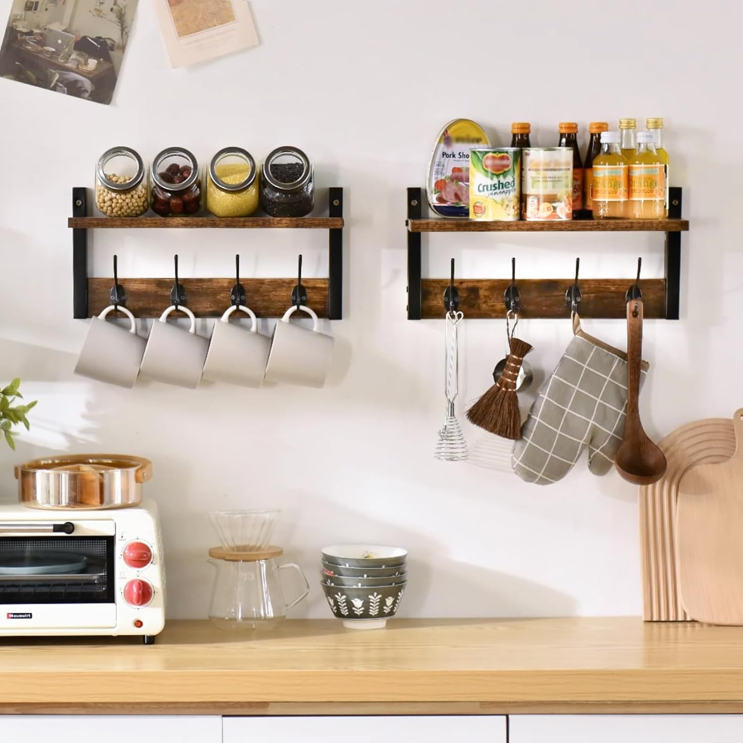 YMYNY Wall Coat Rack with 8 Hooks and Floating Shelf