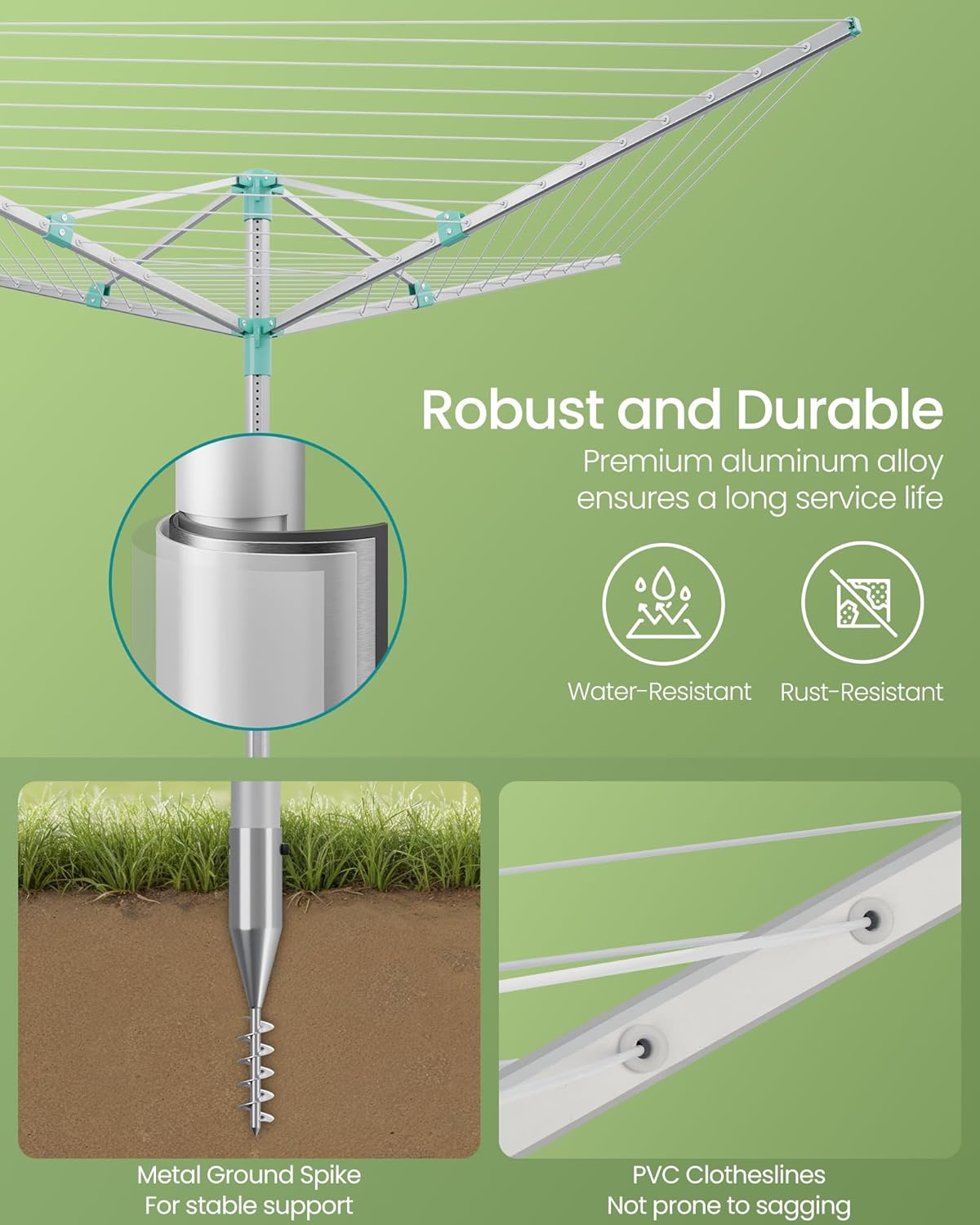 SONGMICS Retractable Clothesline Drying Rack with Ground Spike and Cover