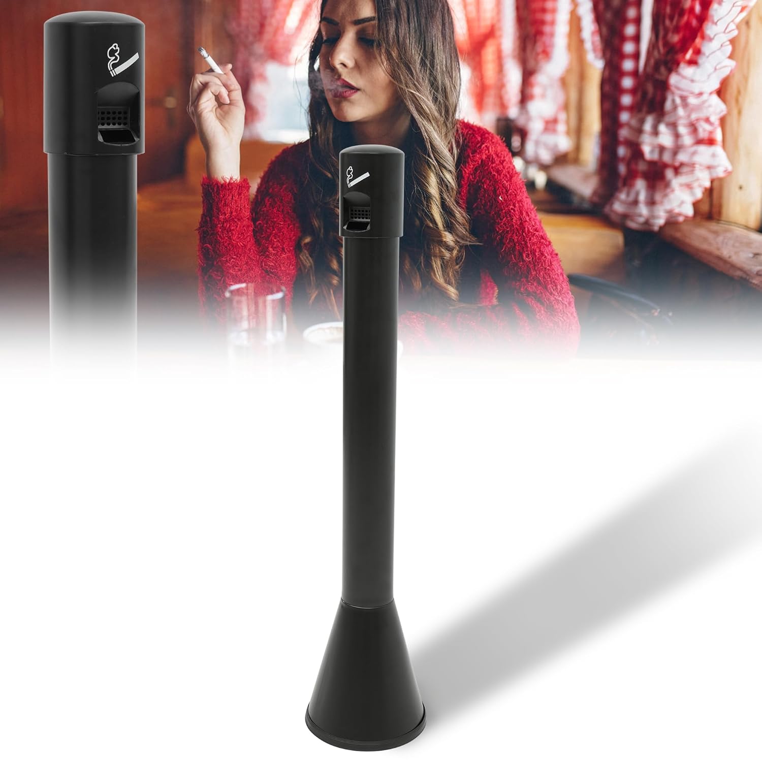 Standing Trash Bin Black Metal Commercial Trash Can with Removable Inner Barrel