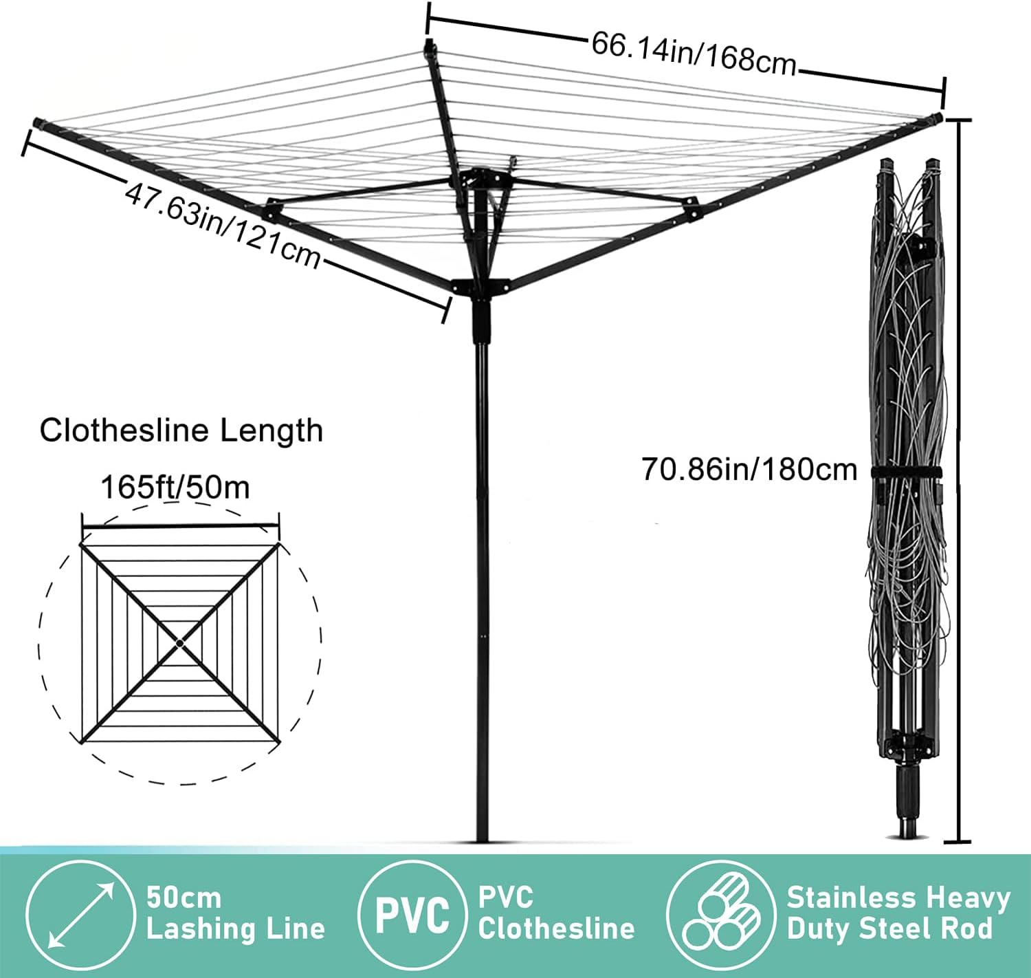 Nisorpa Outdoor Umbrella Drying Rack with 165 Feet Clothesline