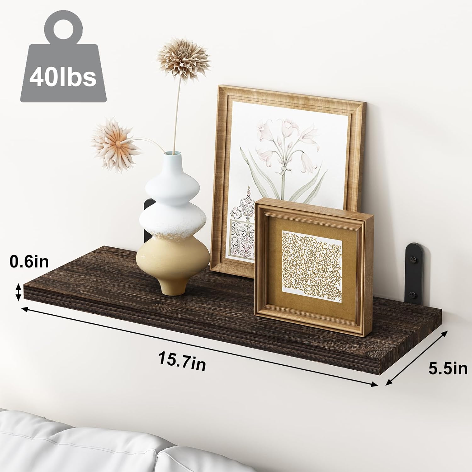 Fixwal Wood Floating Shelves - Set of 6 for Bedroom and Bathroom