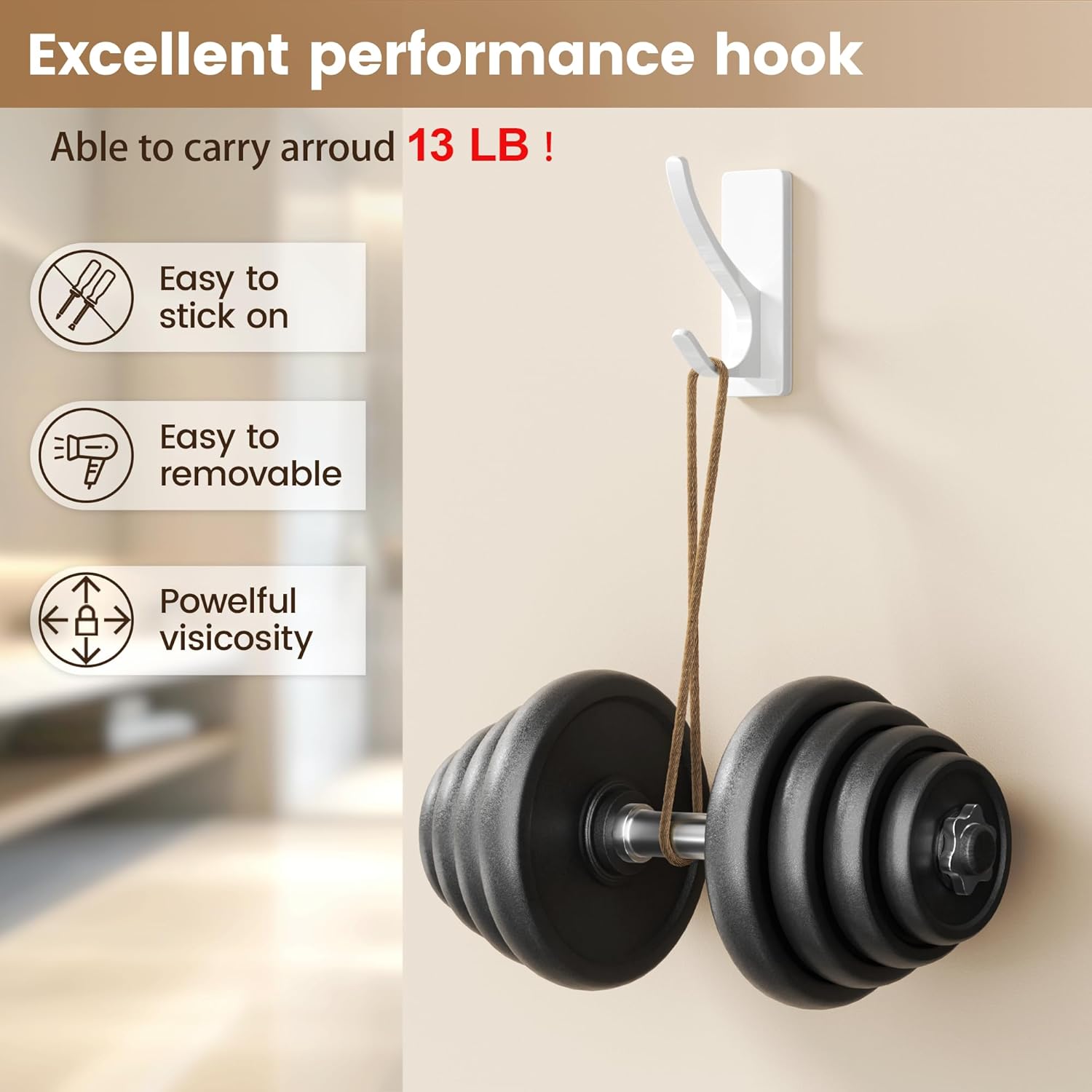 Self Adhesive Coat Hooks Heavy Duty Stainless 6 Pack White