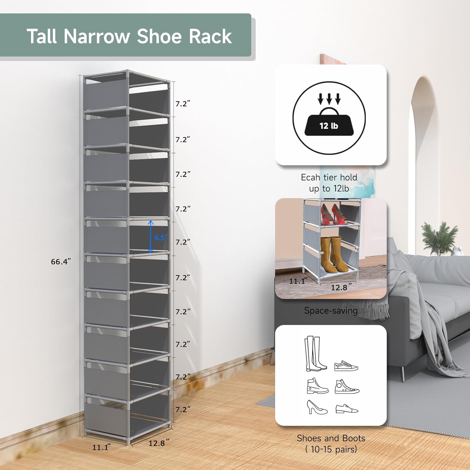 Vertical Shoe Rack with 10 Tiers for Small Spaces