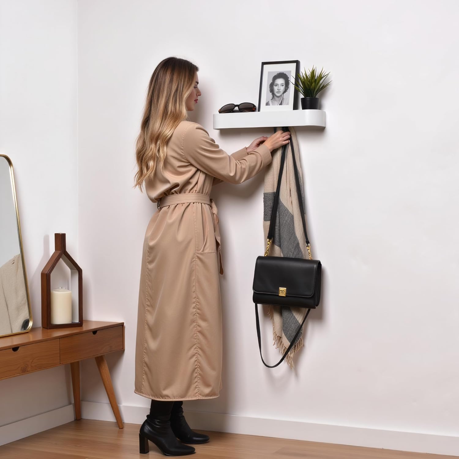 Modern Wall-Mounted Coat Rack with Shelf and 5 Hooks