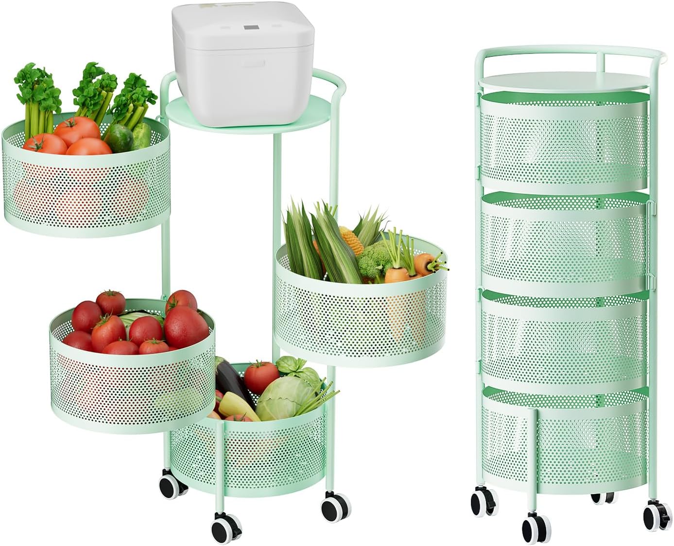 4-Tier Rotating Metal Storage Rack with Drawers