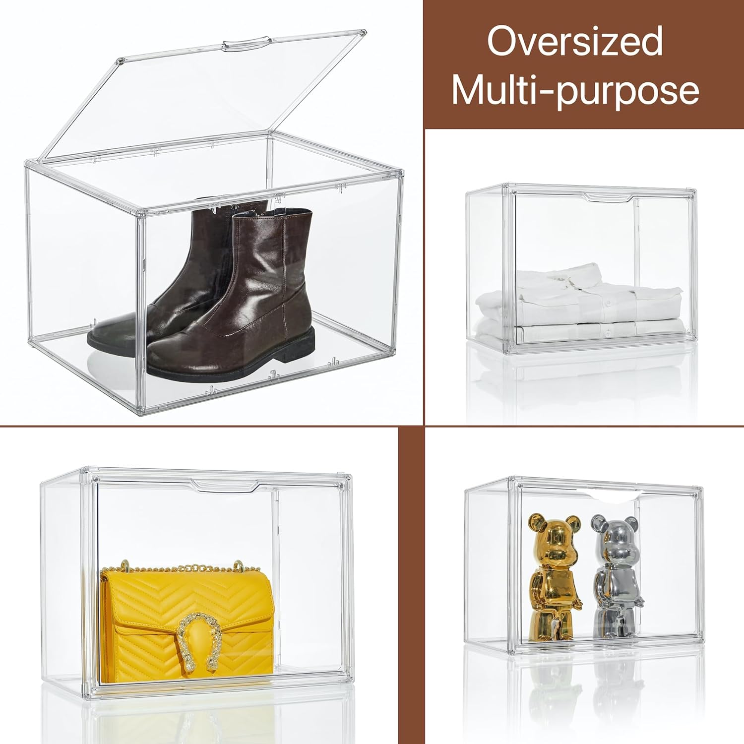 Attelite XX-Large Clear Display Case Stackable Plastic Storage Bins with Lid
