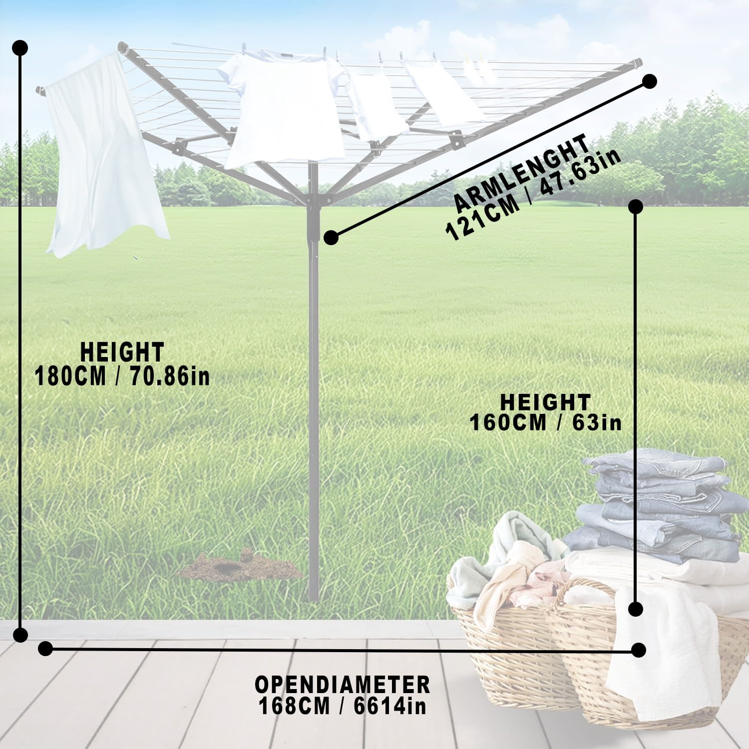 Heavy Duty Outdoor Umbrella Drying Rack with 12 Lines