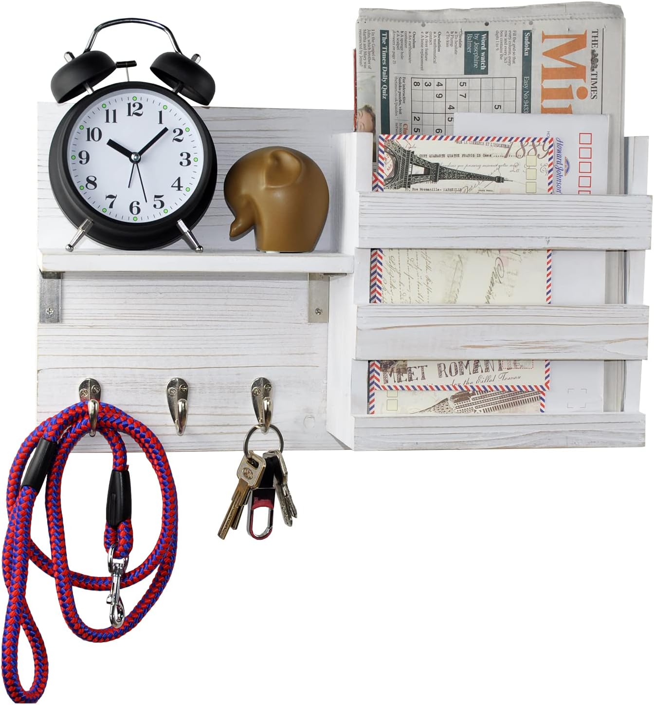 Spiretro Wall Key Hooks Holder with Mail Sorter and Floating Shelf