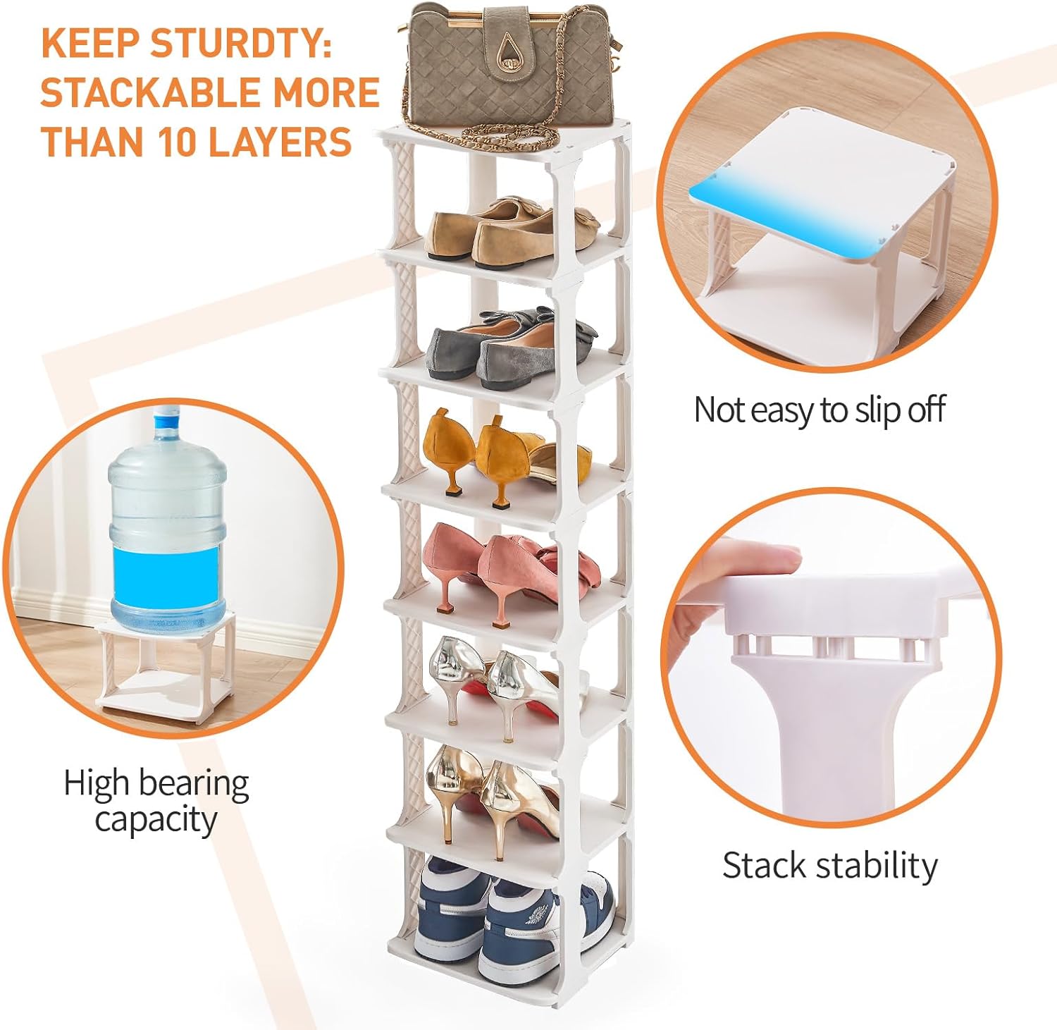 5 Tier Shoe Rack Organizer for Closet Storage Narrow Vertical Free Standing Beige