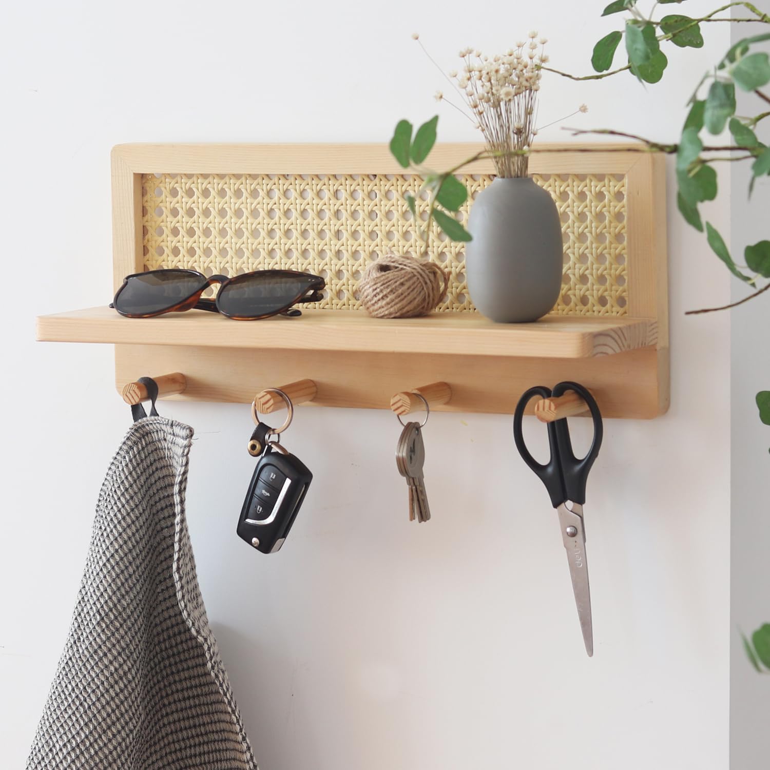 FRIADE Floating Shelf Coat Rack with 4 Hooks Burlywood