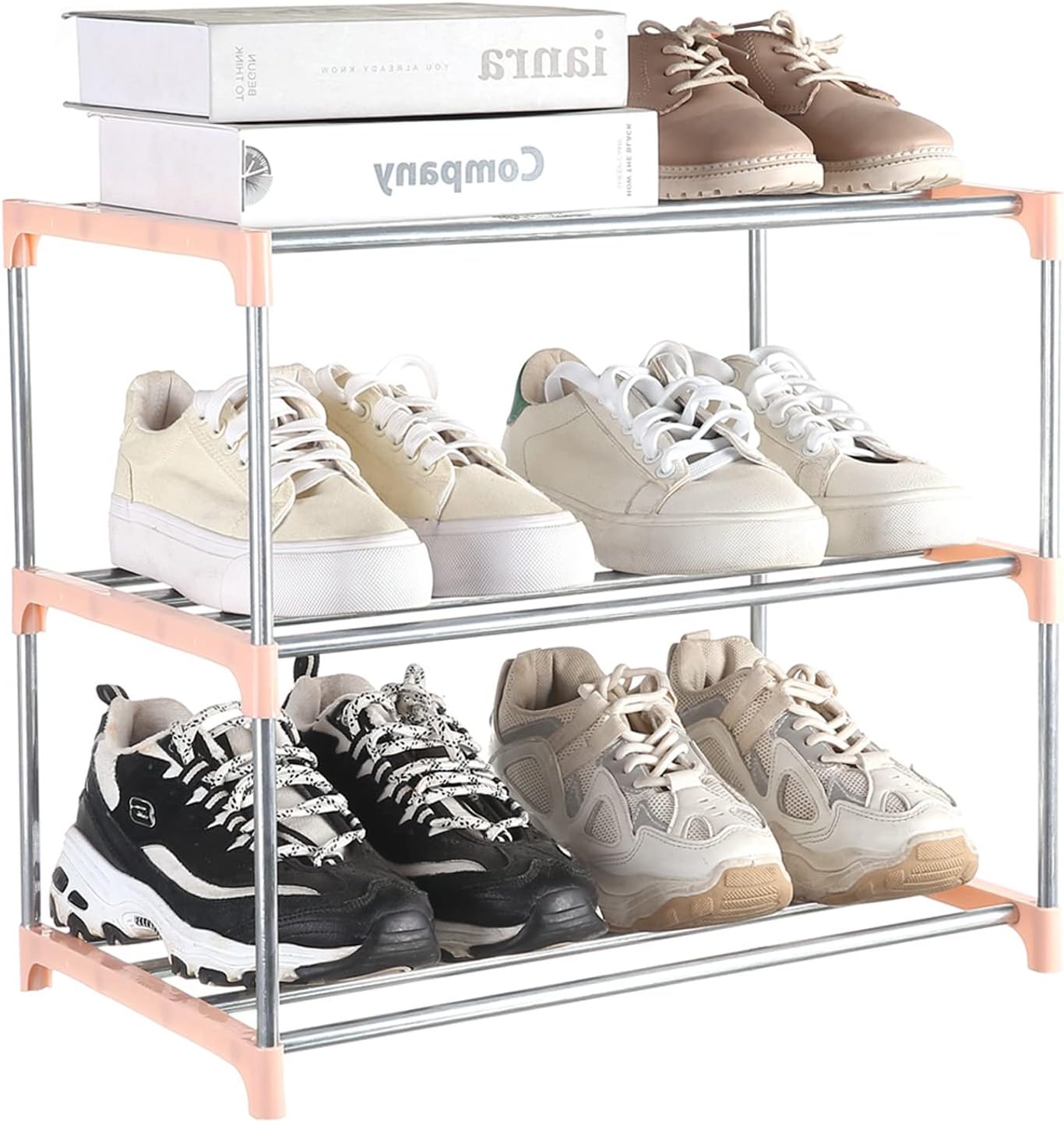 Small Pink Shoe Rack 3-Tier Entryway Organizer