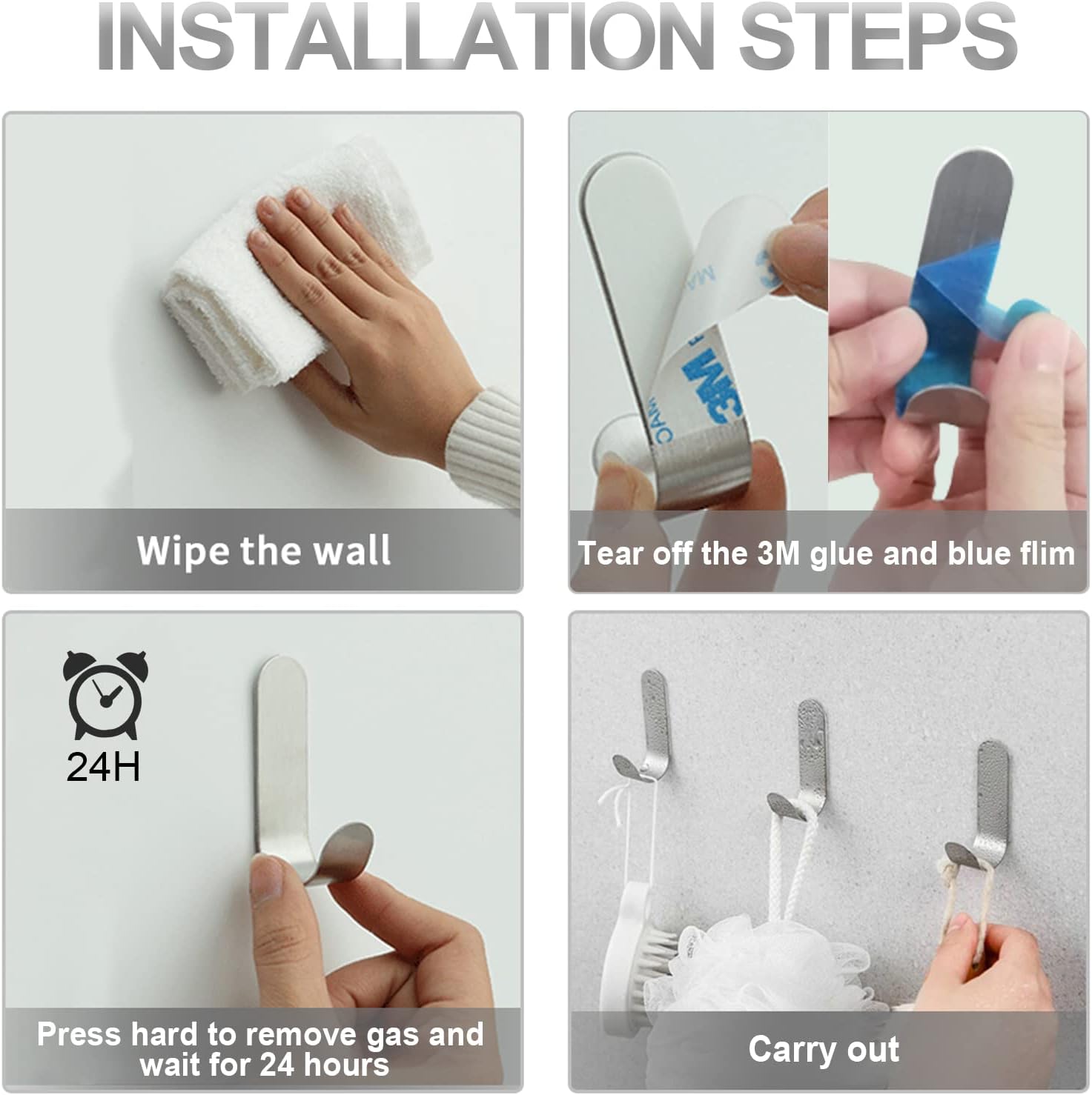 Self Adhesive Towel Hooks 20 Pack 304 Stainless Steel