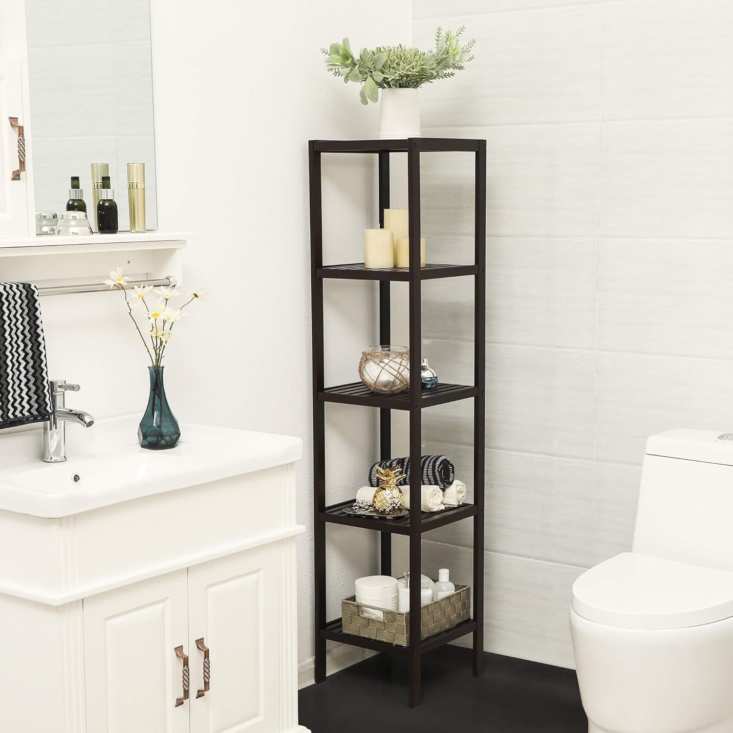 SONGMICS 5-Tier Bamboo Shelf Unit - 13x13x575 Inches