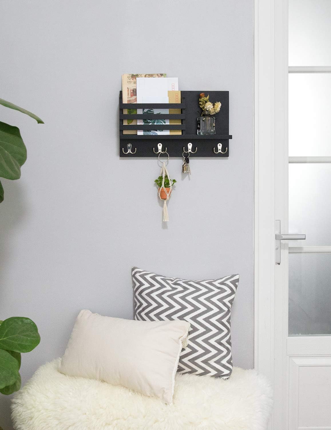 Dahey Rustic Black Wall Mounted Mail Holder Key Rack Organizer