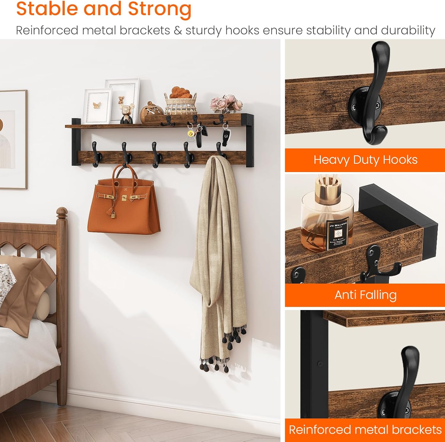 Homode Wall Mount Coat Rack with Shelf and Hooks