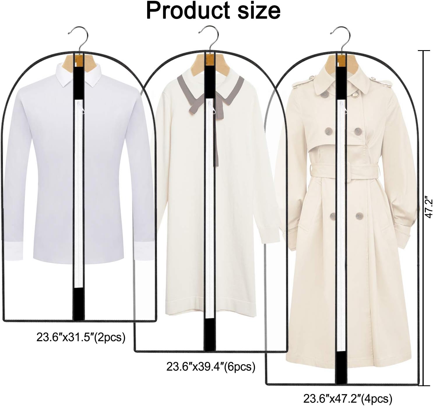 Pwsap 12-Pack Clear Breathable Garment Covers with Zipper