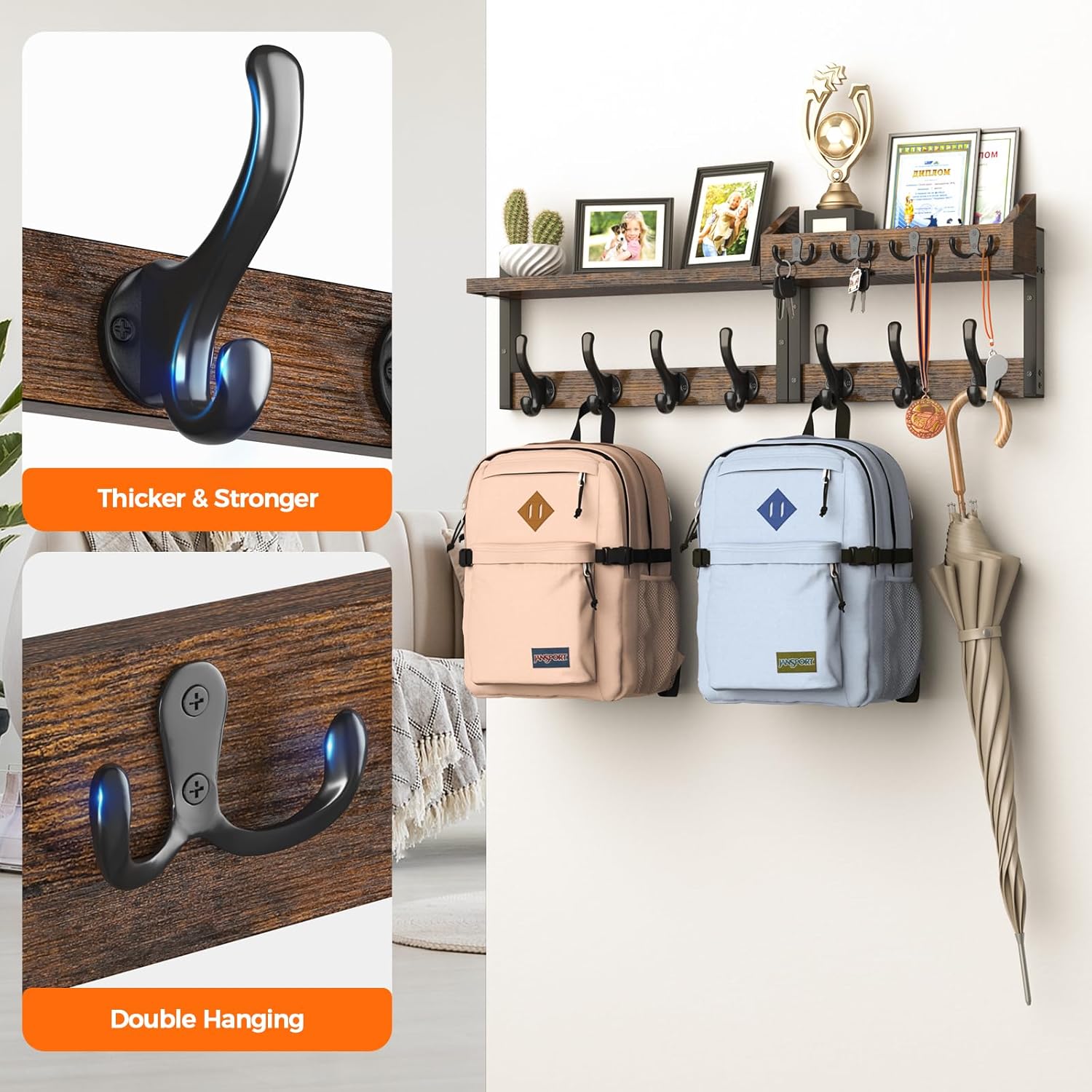 Evermagin 29 Inch Wall Mounted Coat Rack with Shelf