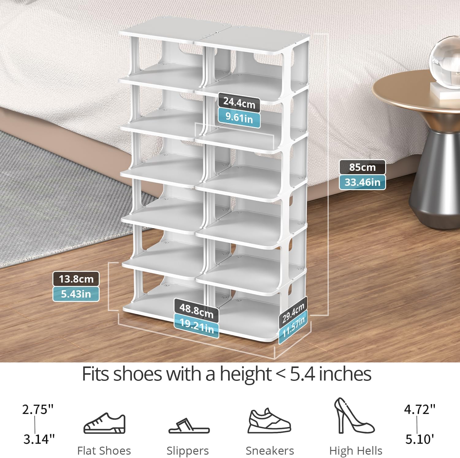 ZOINLIY Stackable Shoe Organizer for Small Spaces Grey Free Standing Rack