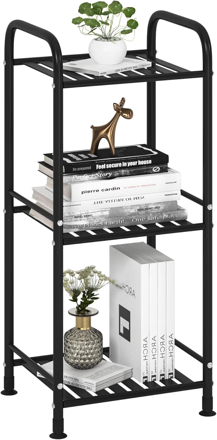 3 Tier Narrow Bathroom Shelf Unit Matte Black Metal Storage Rack for Kitchen Living Room