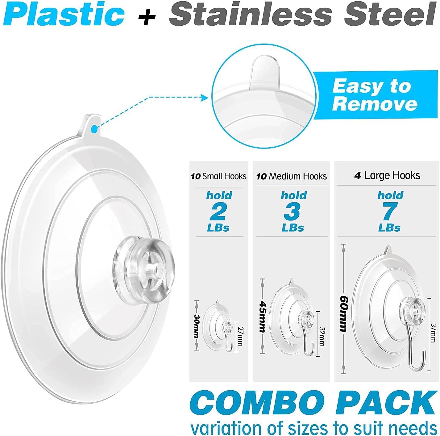 24 Pack All Purpose Suction Cup Hooks Combo Set