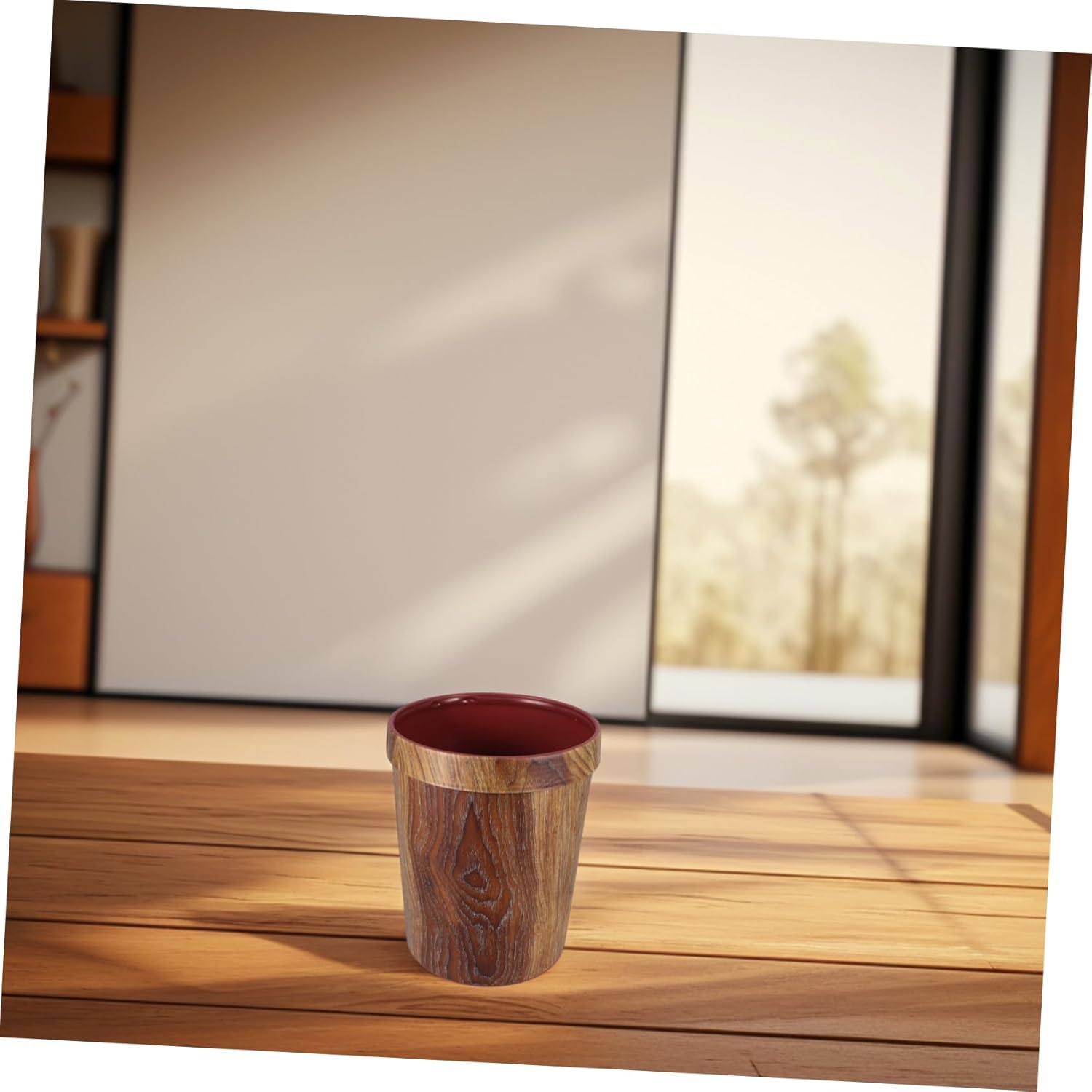DOITOOL Decorative Trash Can with Wood Grain Design