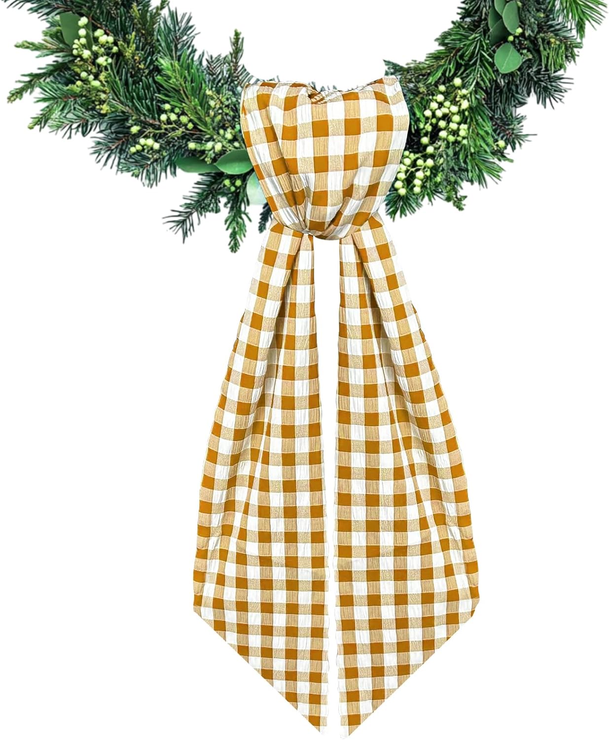 Orange Buffalo Plaid Wreath Sash for Front Door