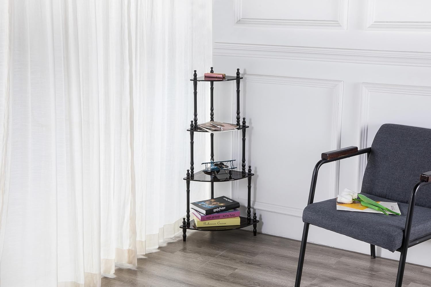 39 Inch Tall 4 Tier Wooden Corner Shelf Cherry