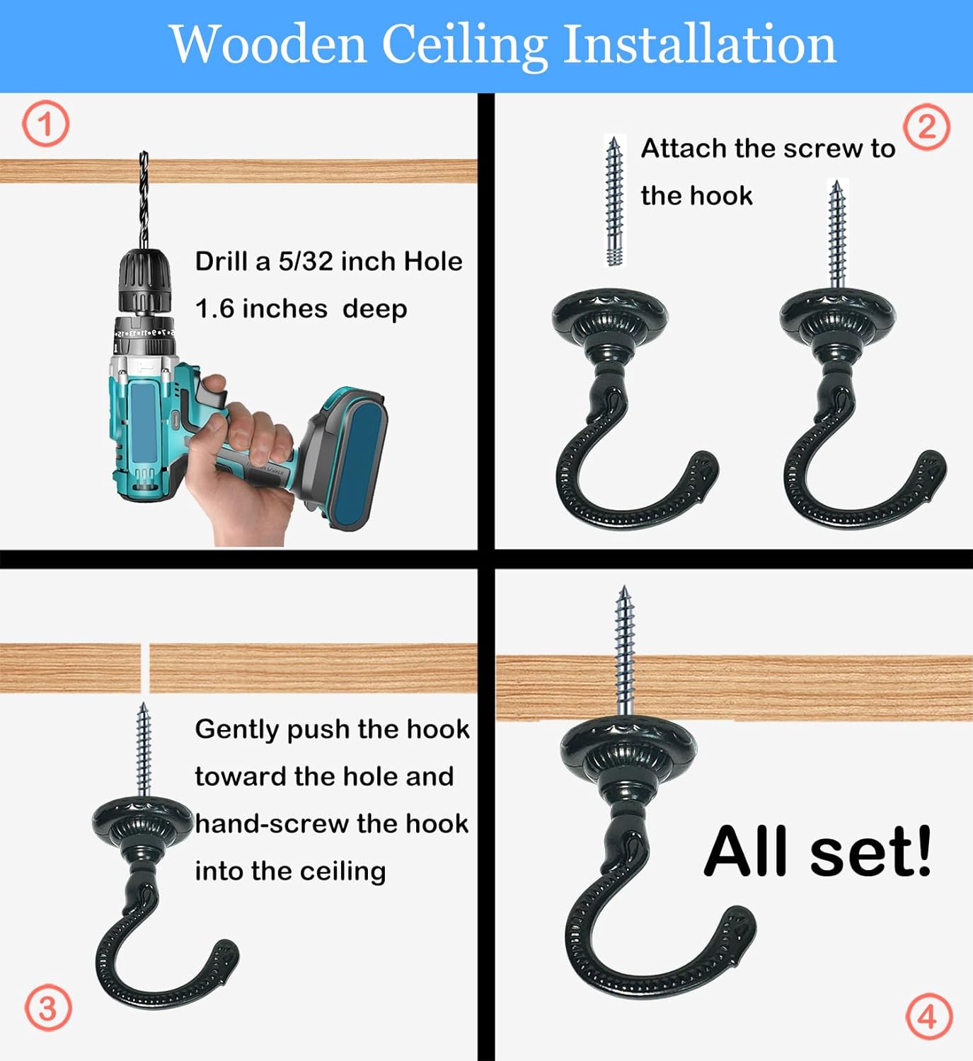 Evsteluo Large Swag Ceiling Hooks 2 Sets Black